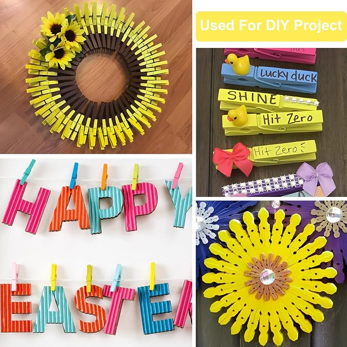 Colored Clothes pins 2.9inch 50PCS Yellow, Colorful ClothesPins Wooden Clips - Image 6