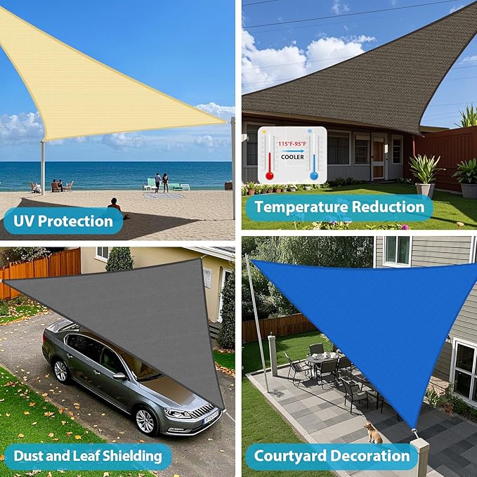 Amagenix Sun Shade Sail 15'X15'X21' Curved Edge Outdoor Shade Canopy Dark Grey Breathable 95% UV Block Shade Cloth for Patio Garden Backyard (We Make Custom Size)