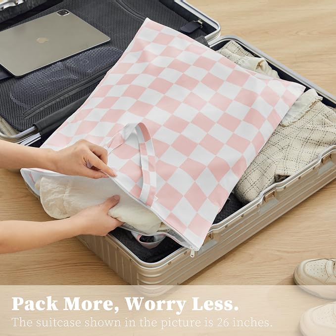 Ohocut Pink Checkered 2 Pcs Large Travel Laundry Bags - Image 2