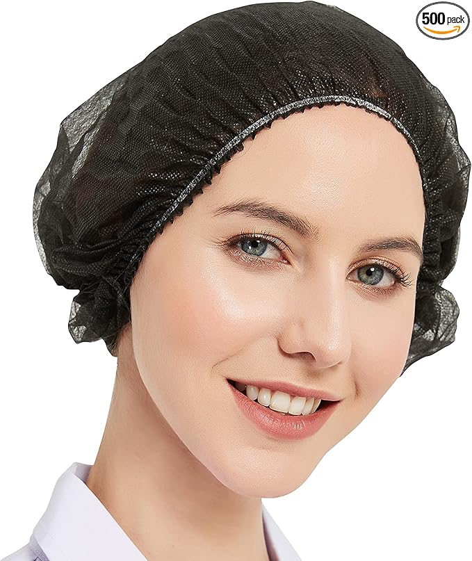 ProtectX 100-Pack Black Disposable Hair Nets, Elastic Head Cover, Bouffant Caps, Sanitation Head Cover for Food Service, Spa Men & Women - 24 inch