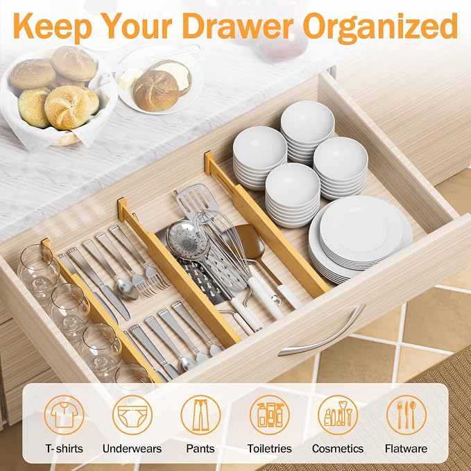 Bamboo Drawer Dividers Organizers, 2.56" High, 8 Pack | Expandable Separators - Image 3