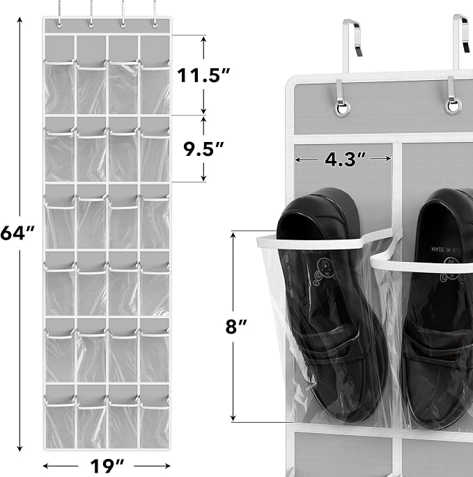 Simple Houseware 24 Pockets Clear Over the Door Shoe Organizer, 4 Durable Metal - Image 2