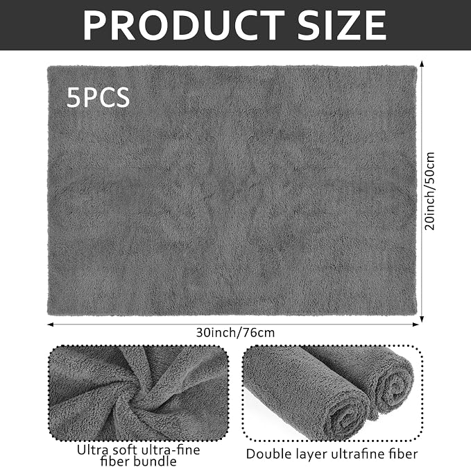 5 PCS Extra Large Microfiber Cleaning Cloth 30"x20", Washable Reusable Floor - Image 2