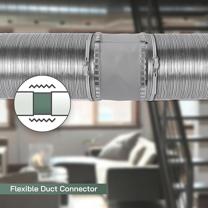 Vent Systems 4" Inch Flexible Vibration-Reducing Male Fit Duct Connector – Round Galvanized Steel Dryer Vent Hose Connector, Spiral Duct, Pipe Extender, HVAC Ventilation - Inline Duct Work Coupler