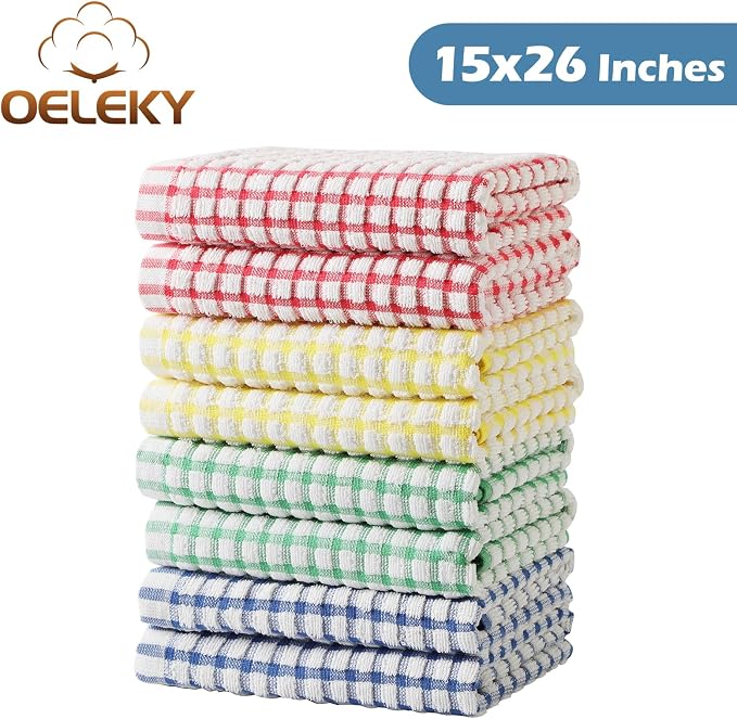 Oeleky Cotton Kitchen Towels 8 Pack, 15x26 Checkered Dish Towels - Image 8