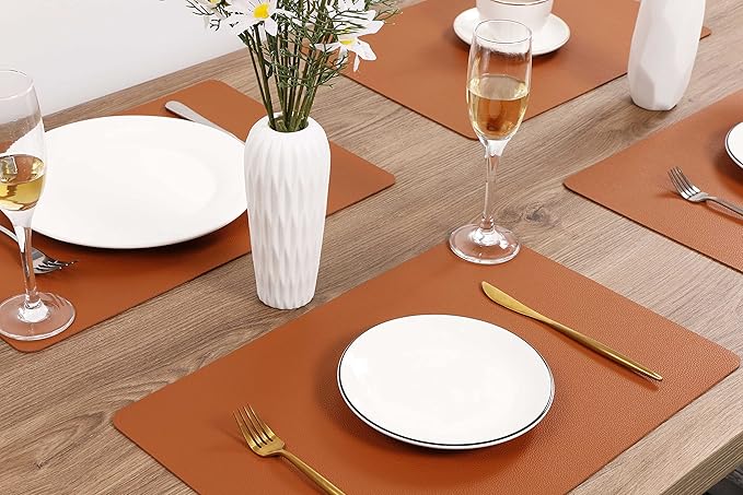Fall Placemats Set of 4 Wipeable Table Mats Easy to Clean Waterproof Kitchen Mats for Dining Table Outdoor Indoor (4, Brown)