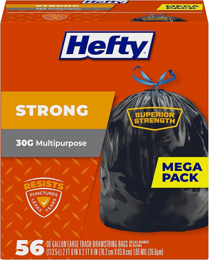 Hefty Strong 30 Gallon Trash Bags, Large Trash Bags 30 Gallon Size, Durable by Hefty