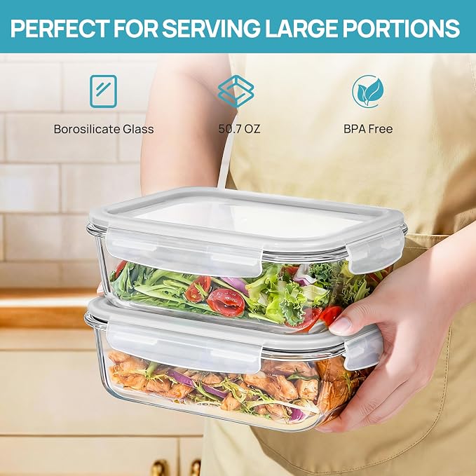 Vtopmart 2Pack 1500ml/50.7oz Large Glass Storage Containers - Image 3