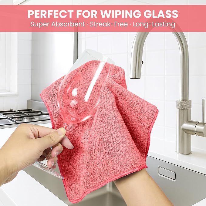 SIFANGKE Microfiber Cleaning Cloth, 12 Pack Pink Cleaning Rags - Image 4