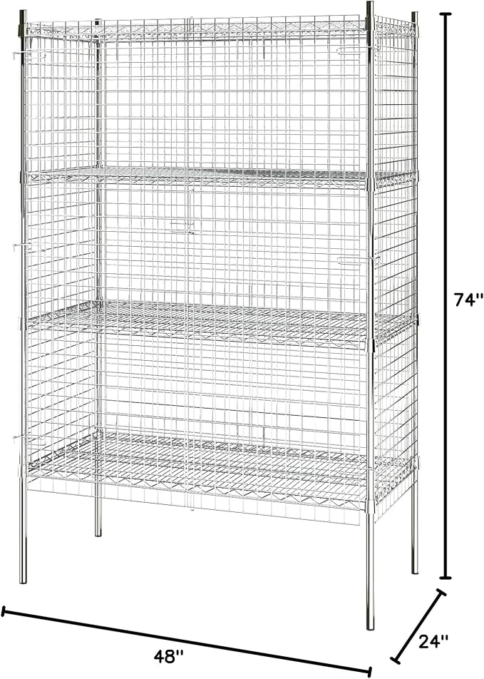 Commercial Grade NSF Listed Metal Wire Mesh Storage Chrome Security Cage Kit, 24" x 48" x 74", Perfect for Warehouse, Grocery Store, Restaurant, Dishroom