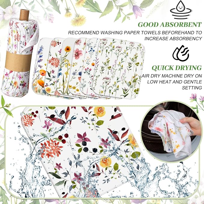 Reusable Kitchen Cloths Cotton Towel, 90 Pack, Wildflowers - Image 3