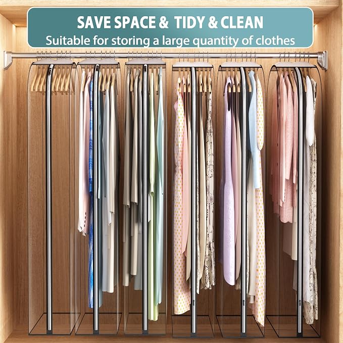 Liuoud Clear Garment Bags for Hanging Clothes 10” Gusseted, 6 Pack, 60” | Suit - Image 6