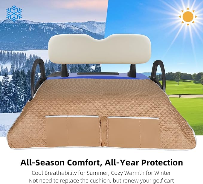 Roykaw Golf Cart Seat Cover, Golf Cart Seat Blanket w/Double Layer Universal Compatible with EZGO TXT RXV/Club Car DS Precedent 2 Seat Golf Carts, w/ 4 Storage Pockets, Easy to Use & Clean