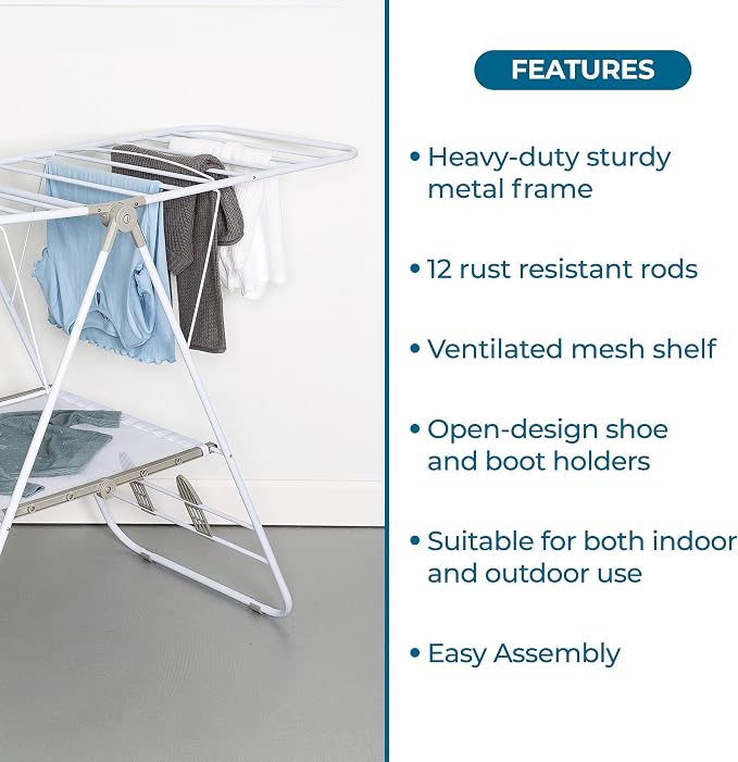 Honey-Can-Do Heavy-Duty Gullwing Clothes Drying Rack, 46 Ft | Rust-resistant - Image 4