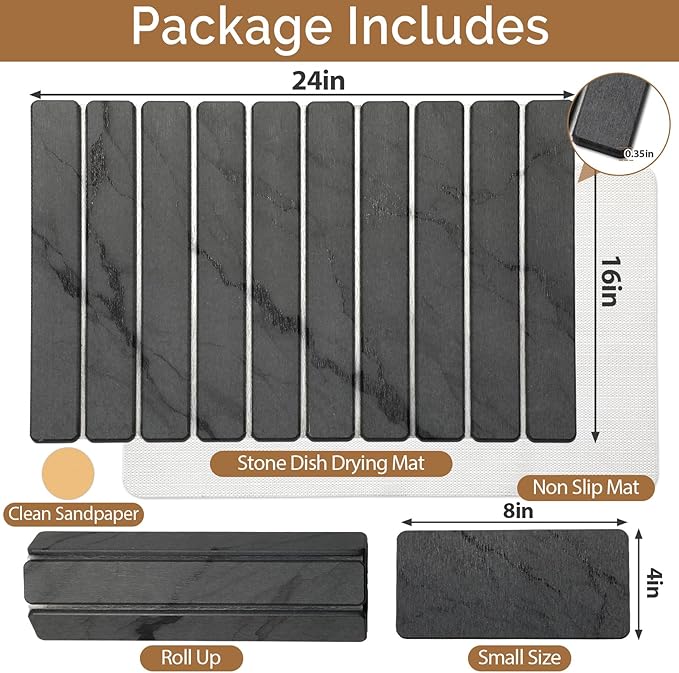 Large Stone Dish Drying Mat for Kitchen Counter, Quick Dry Stone Dishes/Bath - Image 3
