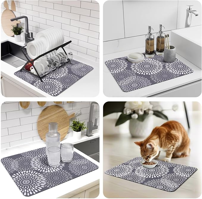 Dish Drying Mat Absorbent Kitchen Counter Mat Rubber Backing Draining Mat | - Image 7