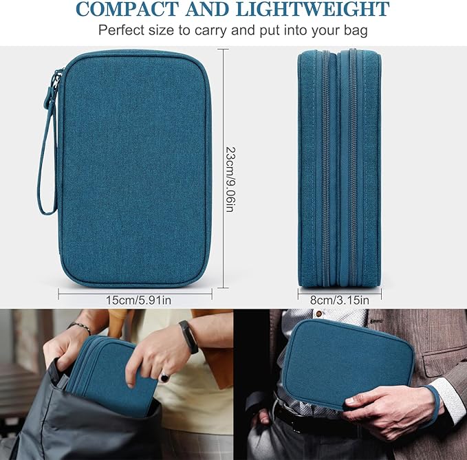 FYY Electronic Organizer, Travel Tech Pouch Bag, Dark Green | Wrist Strap - Image 2