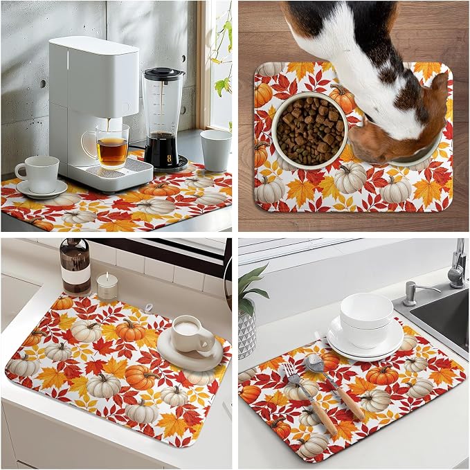 Fall Pumpkin Dish Drying Mat for Kitchen Counter 18x24 Inch Autumn Pumpkins - Image 9