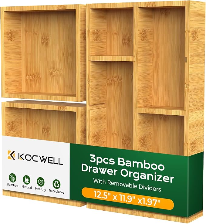 KOCWELL Bamboo Desk Drawer Organizer by KOCWELL