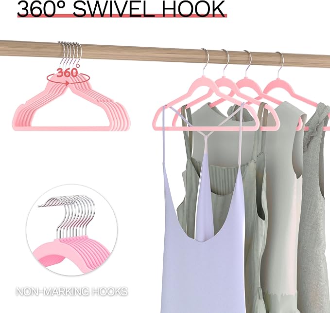 Pink Velvet Hangers 60 Pack, Slim Space Saving Suit Hangers - Image 4