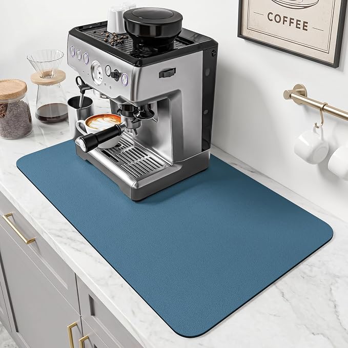 PoYang 24x16 Inch Coffee Mat, Large Dish Drying Mat, Sea Blue | Quickly Absorbs by PoYang