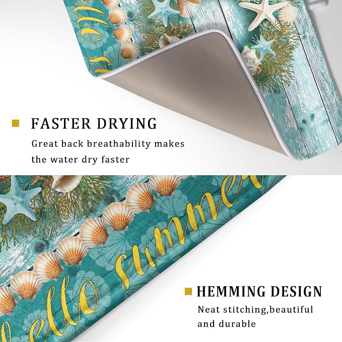 Coastal Wreath Dish Drying Mat 18x24 inch Starfish Shell Absorbent Microfiber - Image 3