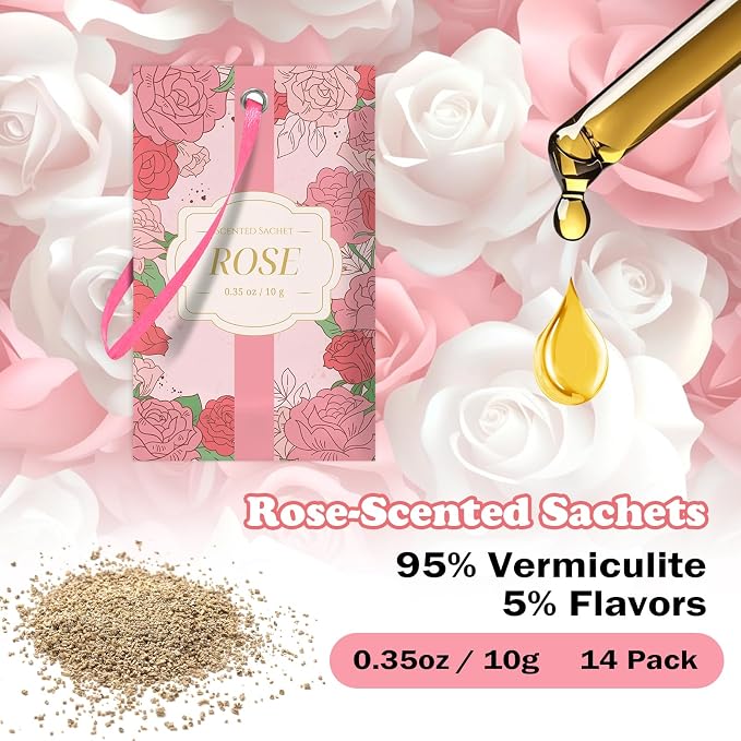 SCENTORINI Scented Sachets for Drawer and Closet, Rose Scent 14 Pack - Image 4