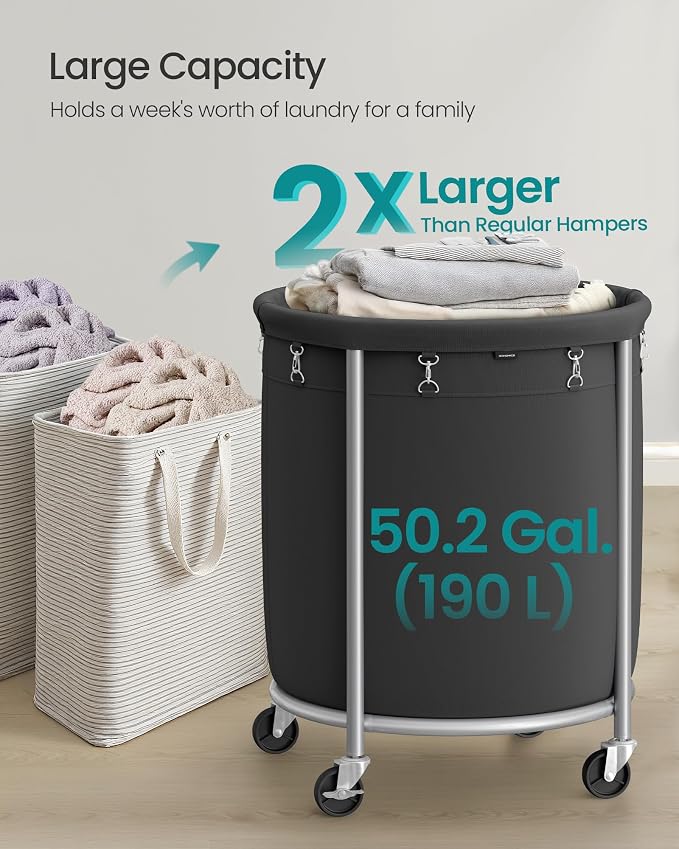 SONGMICS Laundry Basket with Wheels, Steel Frame, Removable Bag - Image 3
