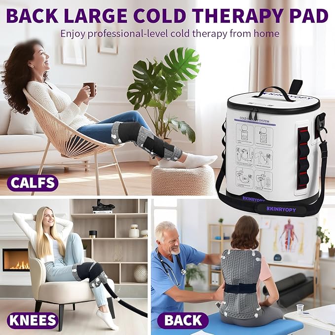 Cold Therapy Machine with Programmable Timer, Portable Ice Machine for Knee After Surgery, Full Circumference Knee Pad Recovery System, Extended Coverage Back/Hip/Limb Compression Pad
