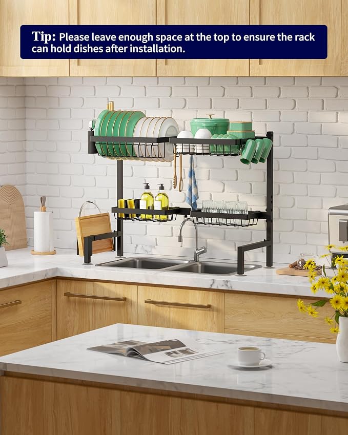Kitsure Adjustable Over The Sink Dish Drying Rack, 26.8" -33.9"x21.5" | Sink - Image 9