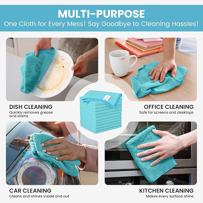 SIFANGKE Microfiber Cleaning Cloth, 12 Pack SkyBlue Cleaning Rags - Image 4