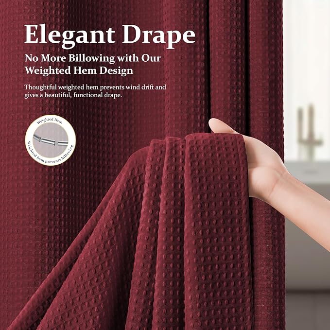 Dynamene Extra Long Waffle Shower Curtain 256 GSM Fabric 72x96 Burgundy - Image 4