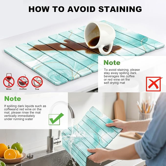Stone Drying Mat for Kitchen Counter, Quick Diatomaceous Earth Mats for Dishes - Image 6