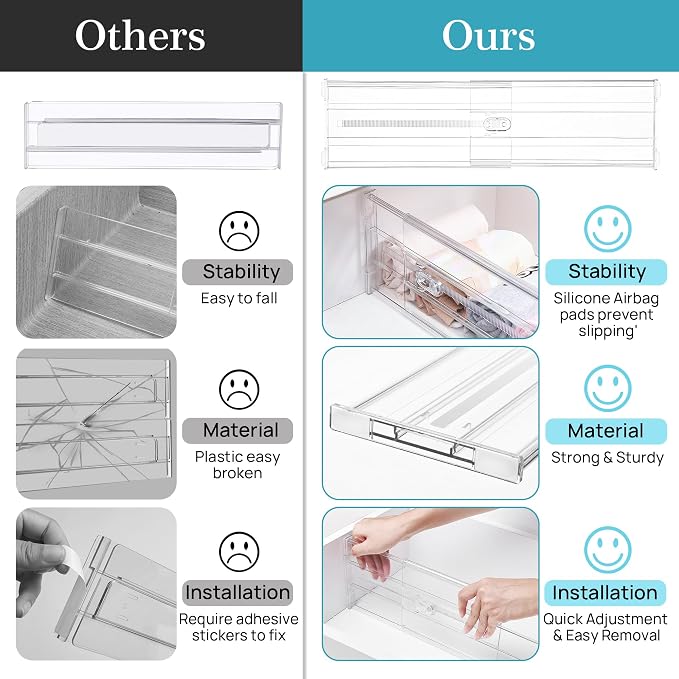 Vtopmart 6" Tall Upgrade Drawer Dividers, 12.8"-22.3" Expandable, 4 Pack | Deep - Image 9
