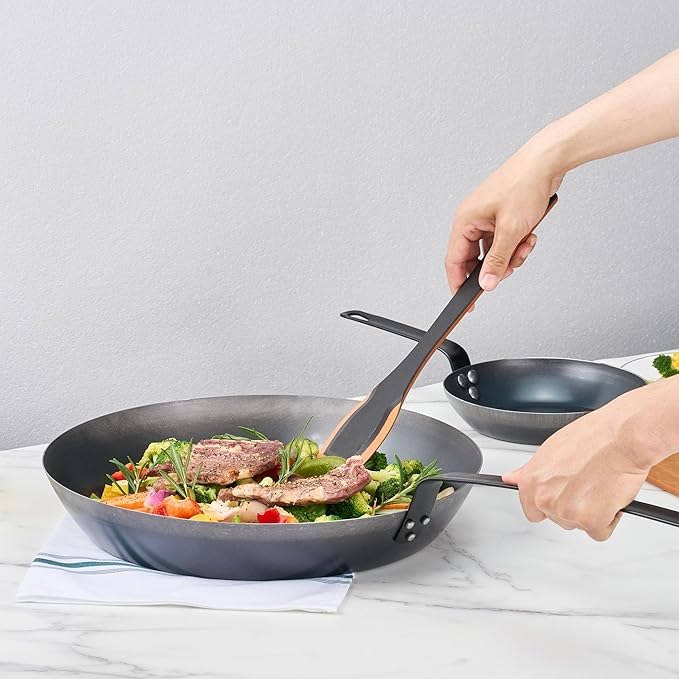 Restaurantware-Met Lux 16 Inch Fry Pan, 1 Lightweight Frying Pan - Induction-Ready, Triple-Riveted, Black Carbon Steel Cooking Skillet, Durable, For Searing, Sauteing, And Browning Food