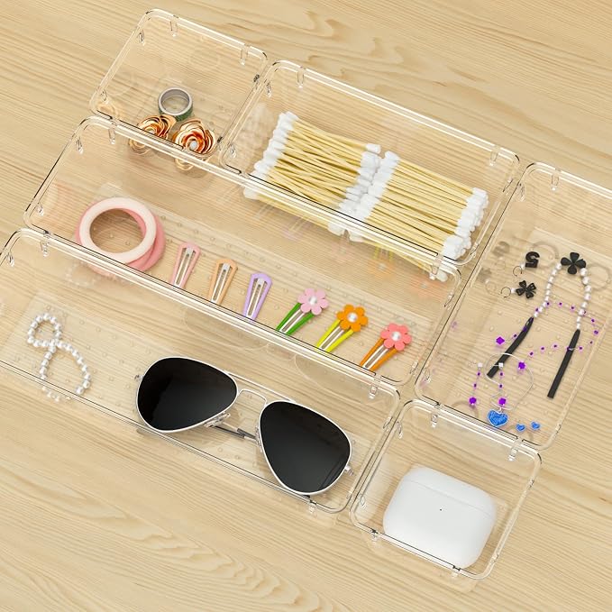 9 Pack Clear Drawer Organizer Set, Drawer Storage Trays, Storage Bins | Acrylic - Image 7