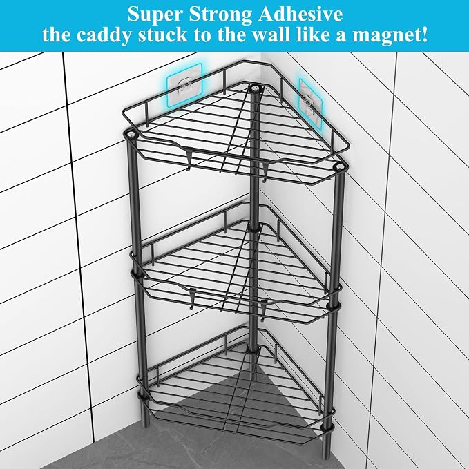 HuggieGems Metal Floor Standing Corner Shower Caddy, 3 Tier - Image 2