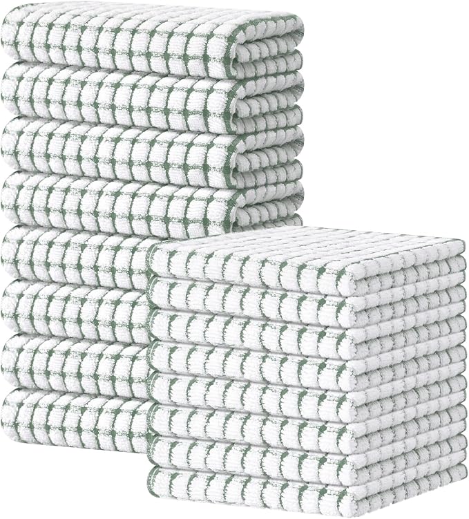 Kitinjoy Cotton 16 Pack Kitchen Towels and Dishcloths Sets, Grass Green by Kitinjoy