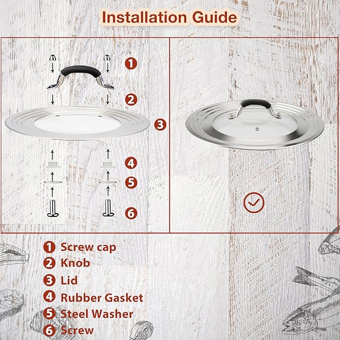 15 Inch Large Universal Pans Pots Lid Cover Fits 11/12/13/14/15" Frying Pans/Pots/Woks, Stainless Steel and Tempered Glass Lid with Vent Hole and Heat Resistant Handle