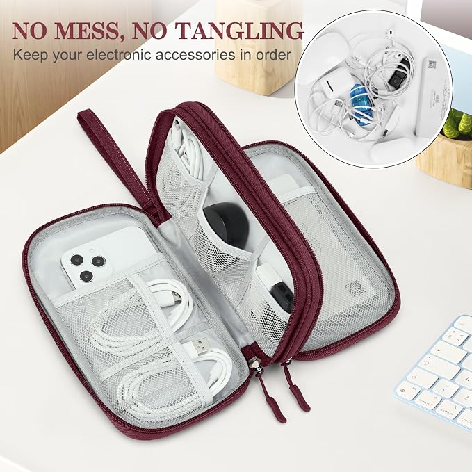 FYY Electronic Organizer, Travel Tech Pouch Bag, Wine Red | Wrist Strap - Image 5