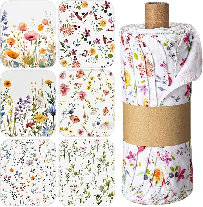 Reusable Kitchen Cloths Cotton Towel, 18 Pack, Wildflowers by Noveread