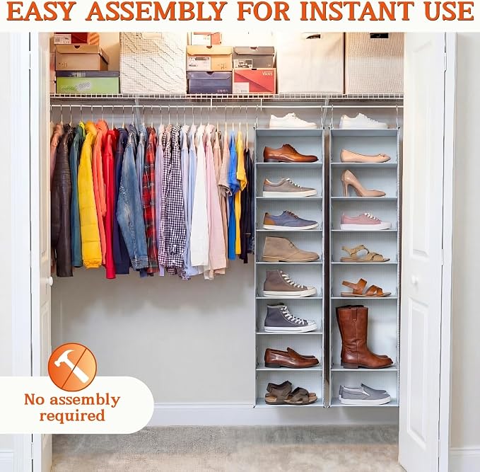 Hanging Shoe Organizer for Closet, 8 Tier Extra Wide Closet Shoe Organizer | - Image 5