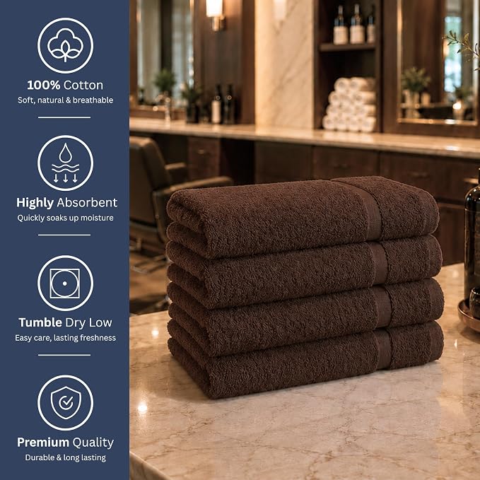 Bulk 72-Pack Professional Salon Spa & Wellness Towels, Dark Brown | Soft 100% - Image 6