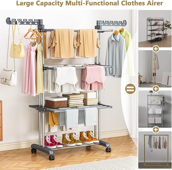 Upgraded 4-Tier Clothes Drying Rack, Drying Rack Clothing - Image 3
