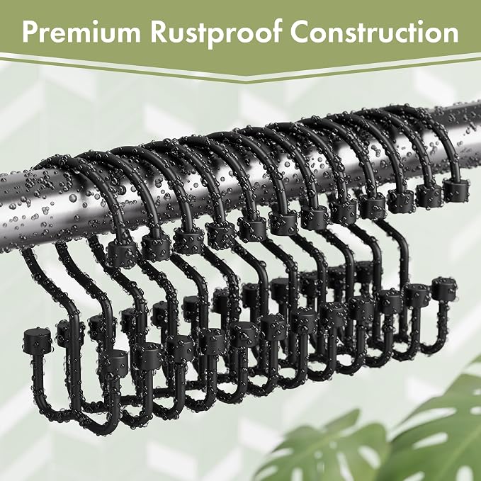 Amazer Black Shower Curtain Hooks, Rust-Resistant Metal Shower Hooks, Cylinders - Image 3