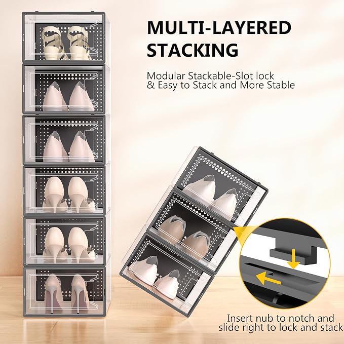 12 Pack XX-Large Stackable Clear Plastic Shoe Storage Box Organizer - Image 3