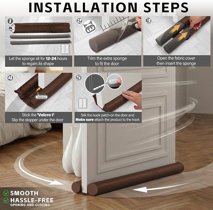 MAXTID Brown Door Draft Stoppers, Adjustable 32"-38", Double Sided, Insulation - Image 6