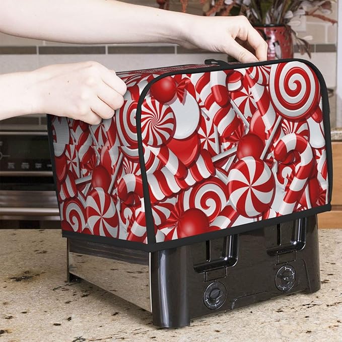Red And White Christmas Candy Canes 2 Slice Toaster Cover, Waterproof Toaster Dust Cover Bread Maker Protective For Small Kitchen Appliance Dining Room Home Table Decor Gifts