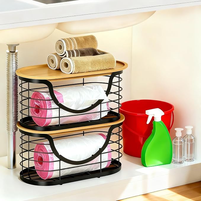 Haotao 2 Pack Trash Bag Holder，Stackable Trashbag Dispenser - Image 5