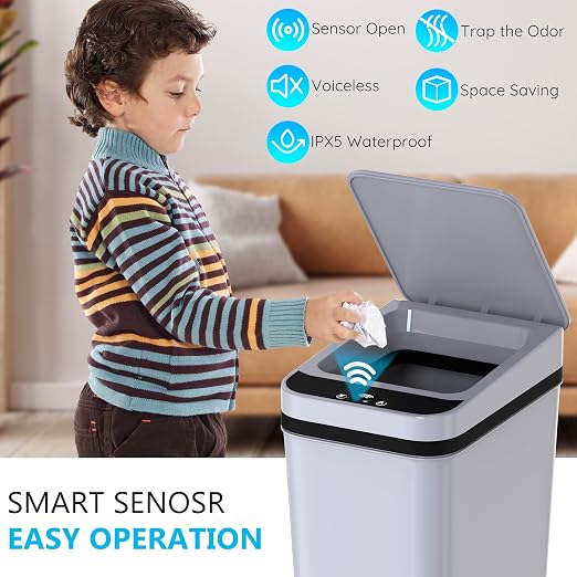 Bathroom Small Trash Can with Lid, Automatic Garbage Can, 2.6 Gallon | 3 Pack - Image 2